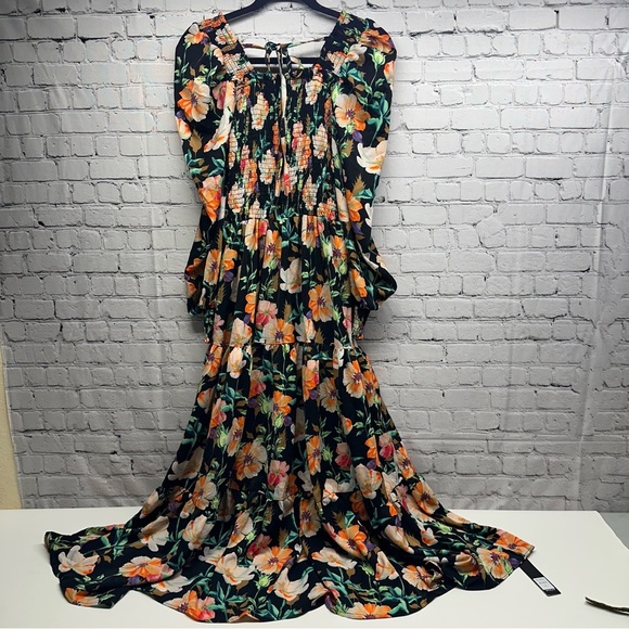 Beulah Black Maxi Dress with Floral Design long balloons sleeves size s NWT - Picture 2 of 10